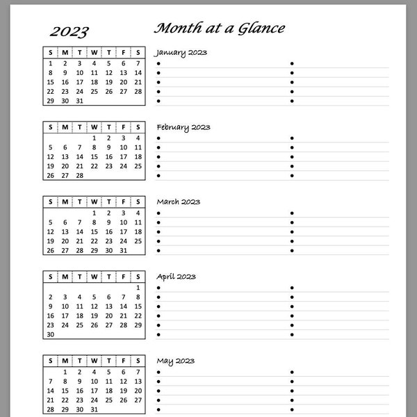 Month at a Glance Etsy