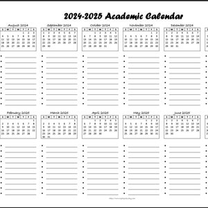 Calendrier académique 2024-2025 (point), 8,5 x 11 pouces, téléchargement PDF instantané