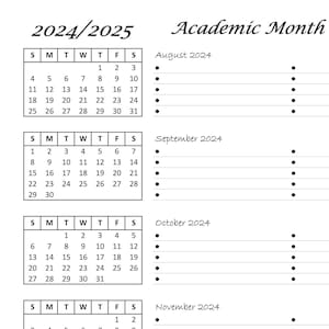 2024-2025 Academic 6-Month at a Glance Minimalist Calendar, 8.5x11 Instant Digital Download PDF File
