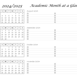 2024-2025 Academic 6-Month at a Glance Minimalist Calendar (box), 8.5x11 Instant Digital Download PDF File