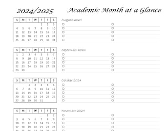 2024-2025 Academic 6-Month at a Glance Minimalist Calendar (circle), 8.5x11 Instant Digital Download PDF File, Printable