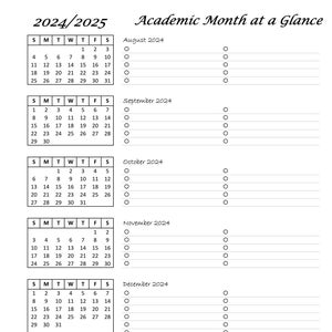 2024-2025 Academic 6-Month at a Glance Minimalist Calendar (circle), 8.5x11 Instant Digital Download PDF File, Printable