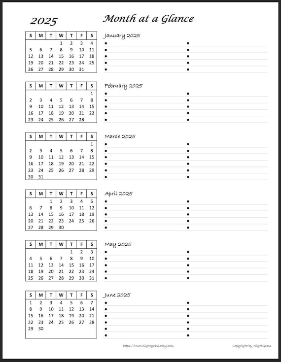 2025 6-Month at a Glance Minimalist Calendar, 8.5x11 Instant Digital Download PDF File