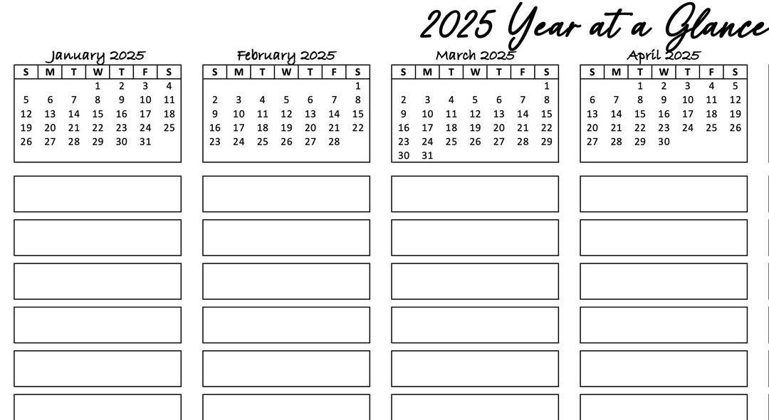 2025 Year at a Glance Minimalist Printable Calendar (box), 8.5x11 ...