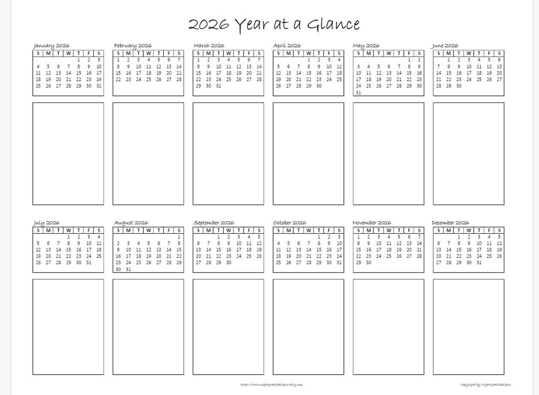2026 Year at a Glance Minimalist Printable Calendar, 8.5x11 Instant PDF ...