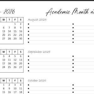 2025-2026 Academic 6-Month Calendar (dot), 8.5x11 Instant PDF Download