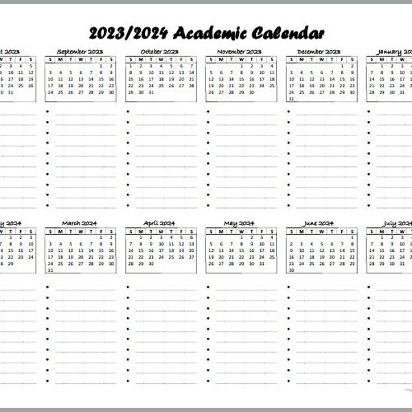 2023-2024 Academic Calendar, 8.5x11 Instant PDF Download