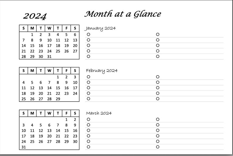 2024 6month at a Glance Minimalist Calendar cir, 8.5x11 Instant