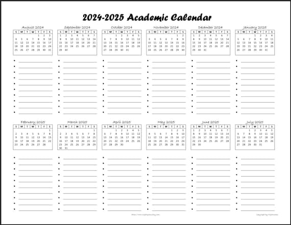 2024-2025 Academic Calendar (dot), 8.5x11 Instant PDF