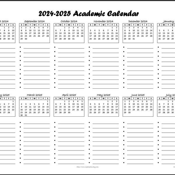 2024-2025 Academic Calendar (dot), 8.5x11 Instant PDF Download