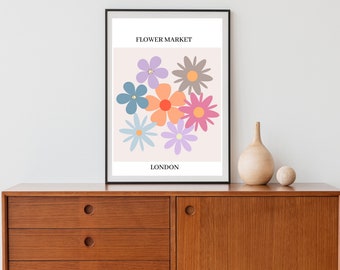 Poster del mercato dei fiori di Londra - Stampa artistica botanica da parete - Poster stampabile con margherite - Download digitale