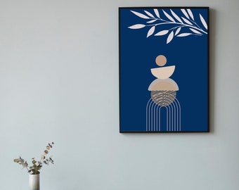 Stampa artistica da parete in stile Boho Arch - Blu navy, stile Mid-Century Modern - Stampa digitale - Download digitale