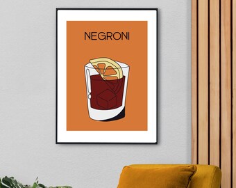 Negroni Cocktail Art Print: Modern Bar Cart Decor (Digital Download)