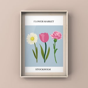 ストックホルム花市場のポスター｜抽象的な花柄のウォールアートプリント｜デジタルダウンロード｜チューリップアート