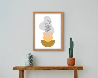 Boho Botanical Print: Mustard Abstract Art (Digital Download)