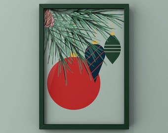 Christmas Balls Wall Art: Green & Red Holiday Print (Digital Download)