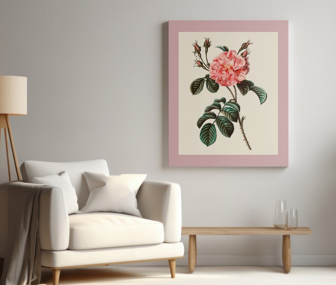 Vintage Rose Poster - Pink and Green Wall Art - Botanical Poster Print ...