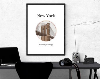New York Poster - Brooklyn Bridge Wall Art - Printable NYC Decor - Digital Download