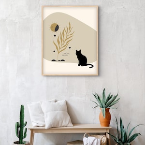 Boho Cat Print: Abstract Feline Wall Art (Digital Download)