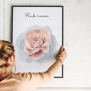 Stampa botanica di rose ad acquerello - Arte murale digitale, poster floreale, decorazione botanica, download immediato, rosa rosa antico - Decorazione per il soggiorno