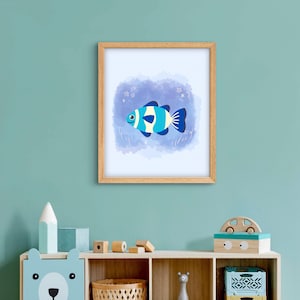 Fish print nursery wall art - colorful kids print - home decor for a kids room - blue wall print - digital download
