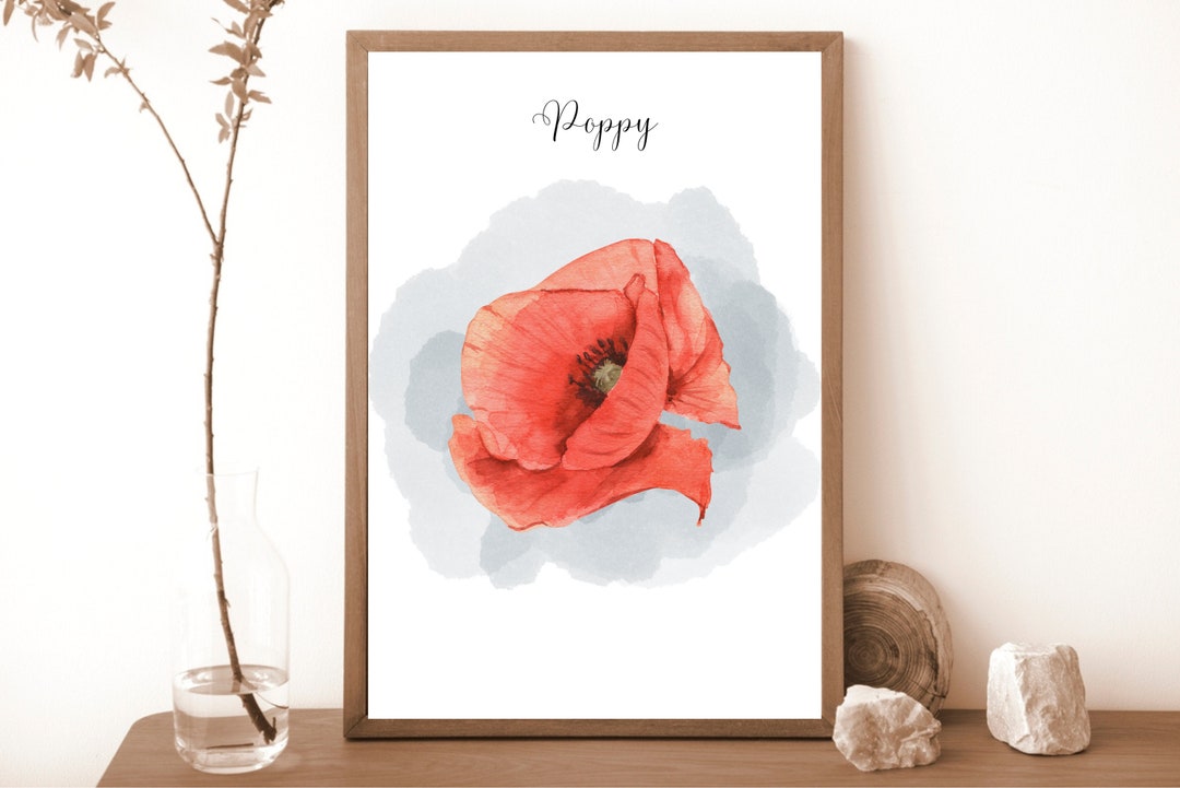 Red Poppy Watercolor Art Print: Floral Botanical Home Decor (digital ...