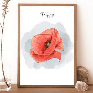 Red Poppy Watercolor Art Print: Floral Botanical Home Decor (Digital Download)