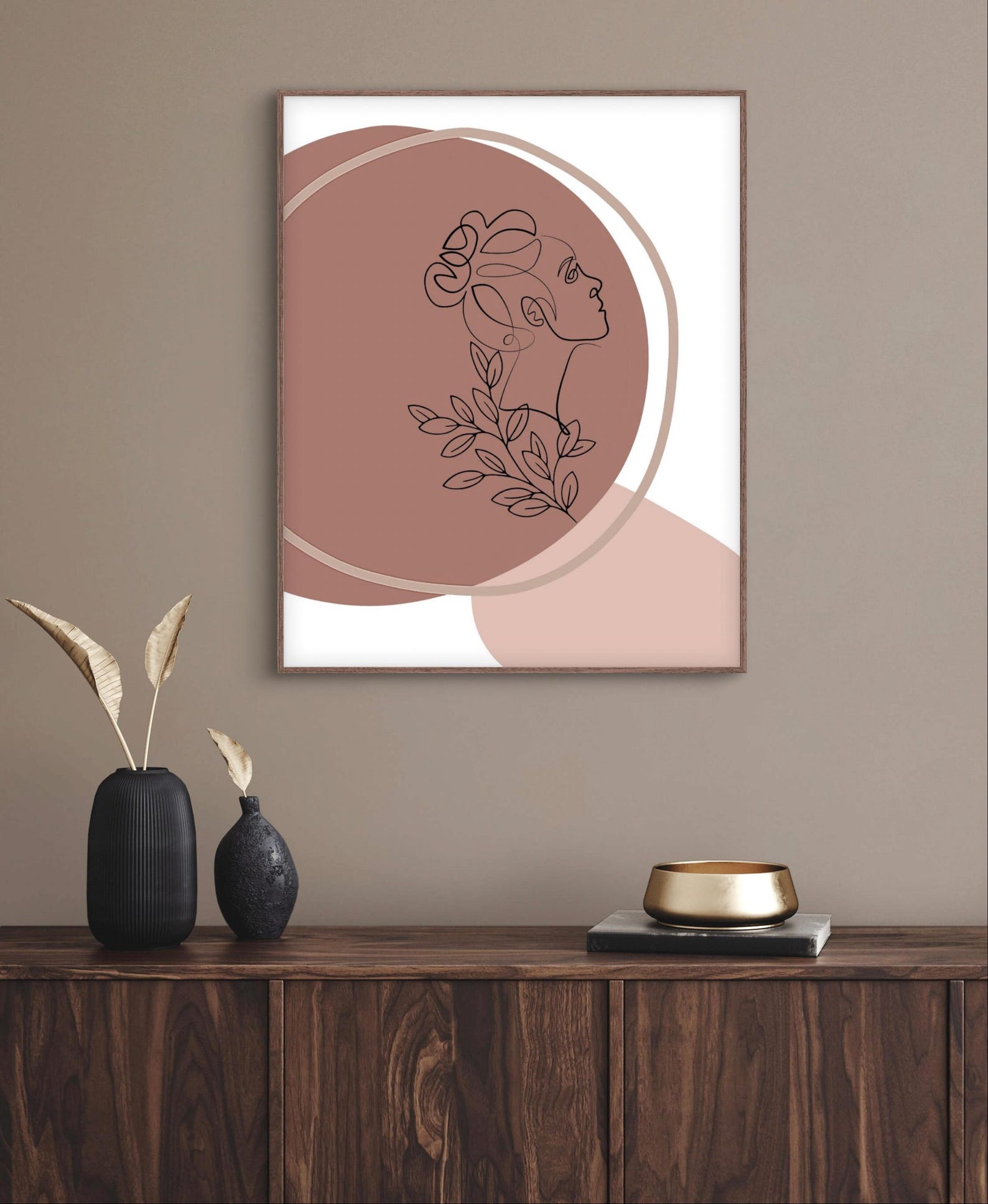 Minimalist Female Line Art Print - Earth Tones - Boho Decor - Botanical ...