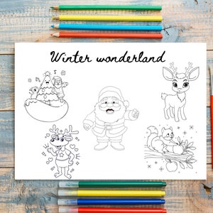 Printable winter coloring pages - kids winter scenes coloring pages - festive page - printable coloring page - digital download