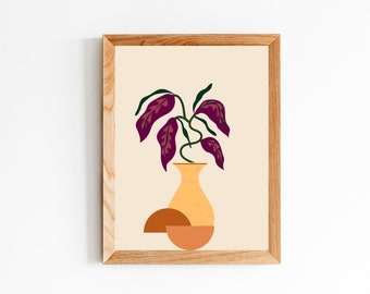 Boho Botanical Vase Print: Burgundy Red Flowers (Digital Download)