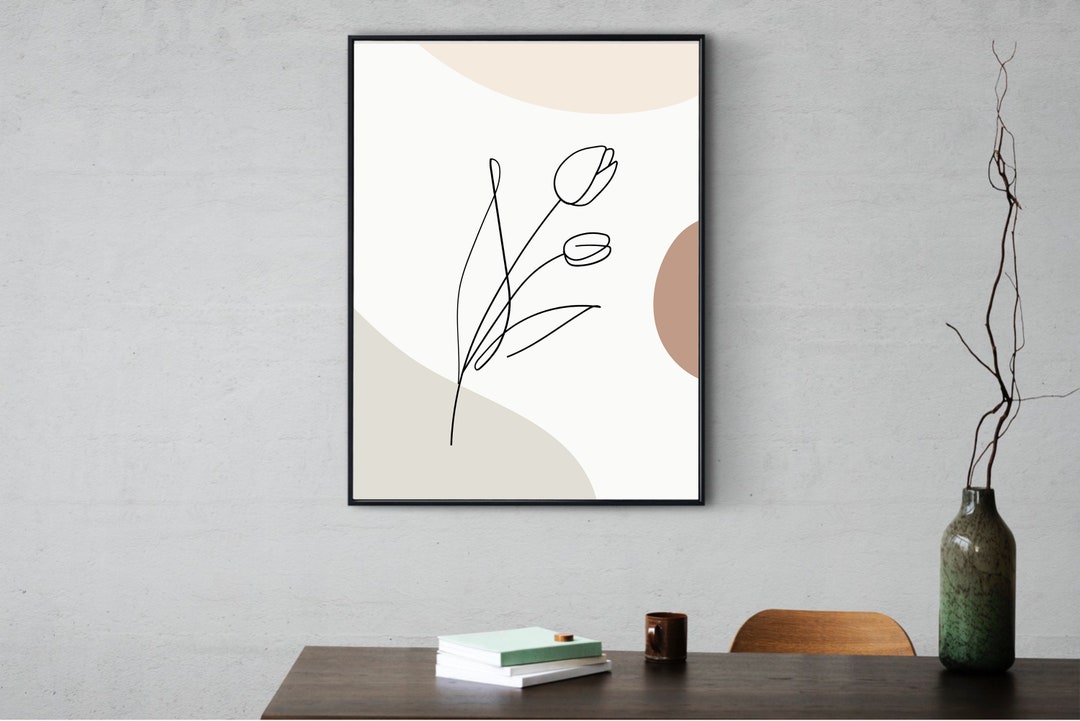 Boho Tulip Line Art Printable - Minimalist Neutral Wall Decor ...