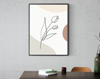Impressão artística de tulipas boho: decoração botânica minimalista (download digital)