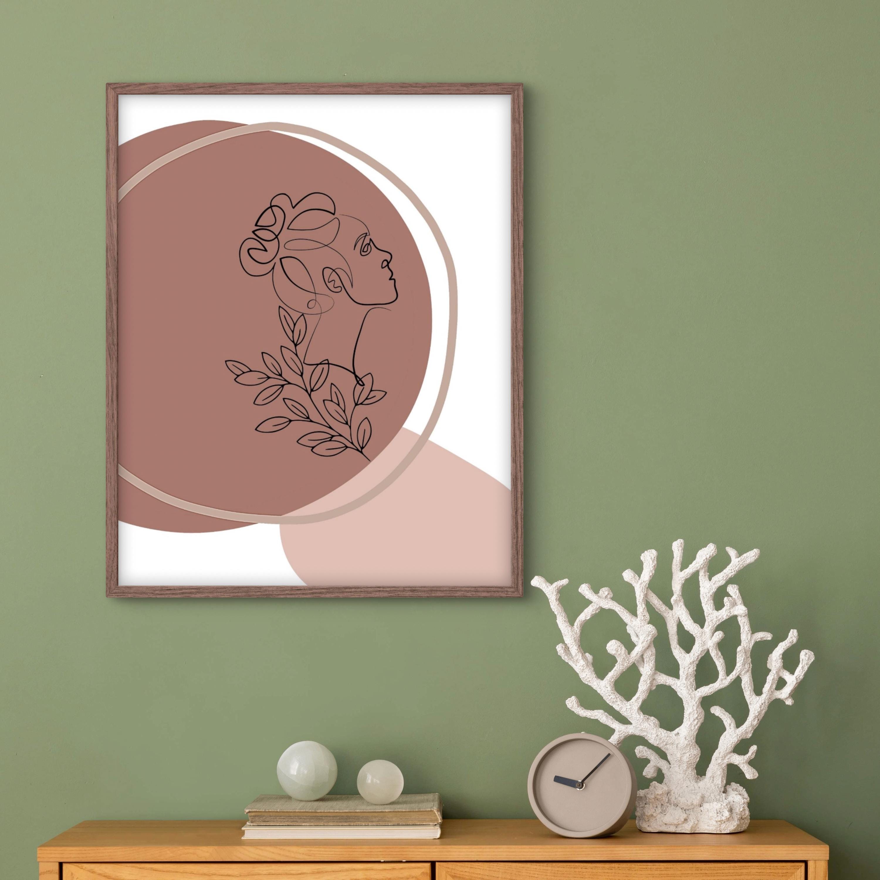 Minimalist Female Line Art Print - Earth Tones - Boho Decor - Botanical ...