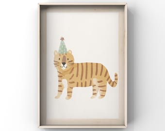 Stampa artistica con tigre per la cameretta: decorazione minimalista per bambini (download digitale)
