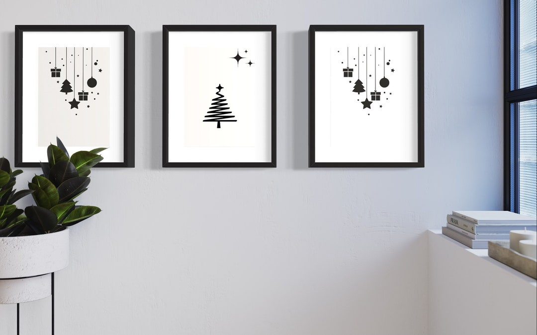 Modern Black and White Christmas Wall Art Set Printable Xmas Etsy