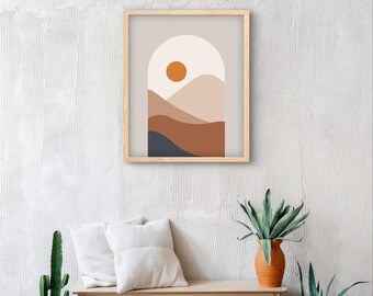 Boho Terracotta Landscape Print: Abstract Botanical Shapes (Digital Download)
