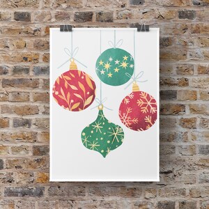 Christmas Ornaments Print: Red and Green Holiday Decor (Digital Download)