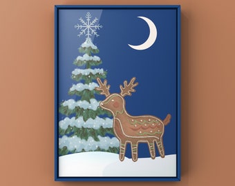 Reindeer Christmas Print: Festive Holiday Wall Art (PDF)