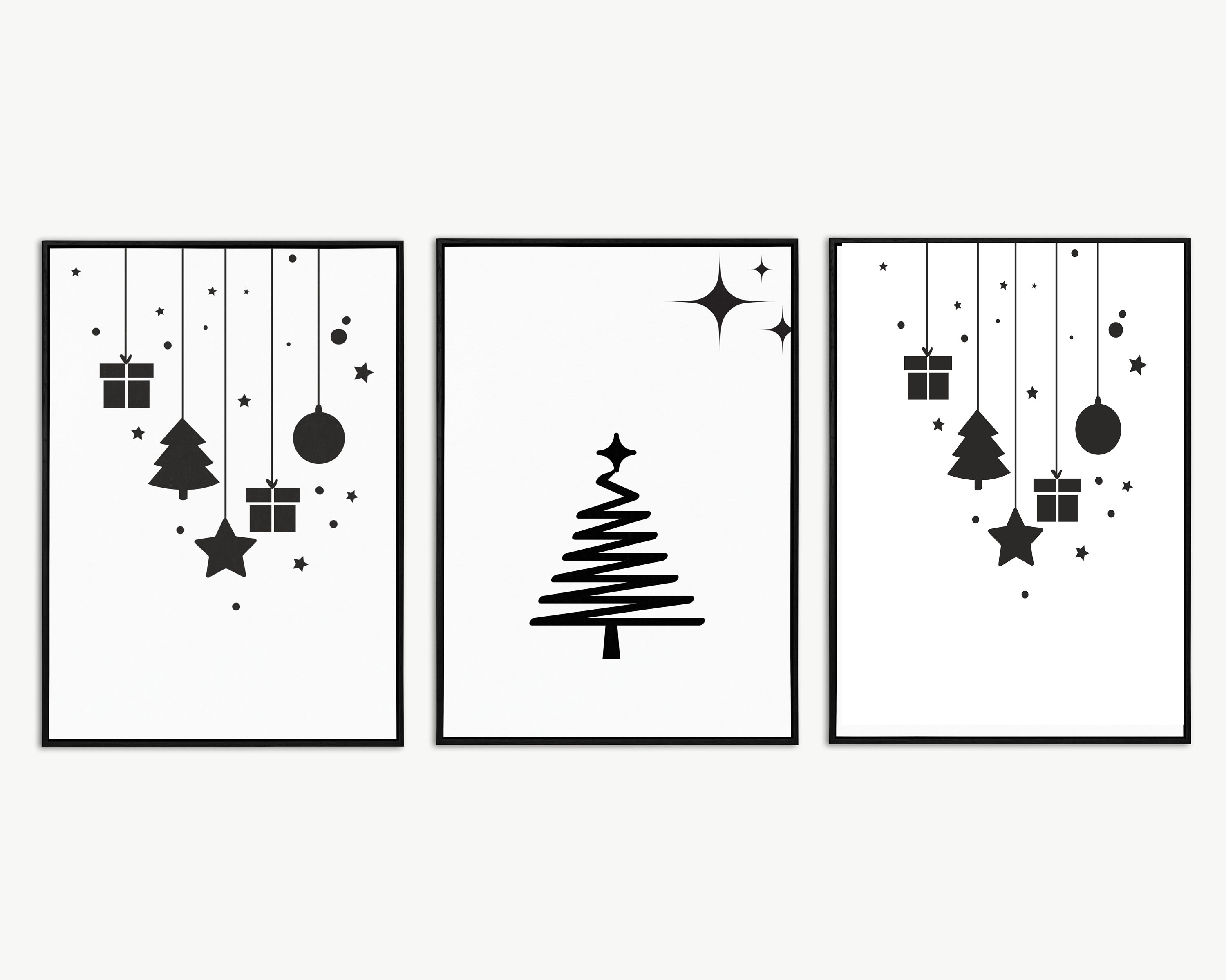 Modern Christmas Wall Art Set: Black & White Holiday Decor (Digital Download)