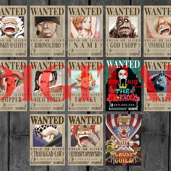 Digital One Piece Straw Hat's Wanted Posters UPDATED POST-WANO Japanese Anime Digital Poster