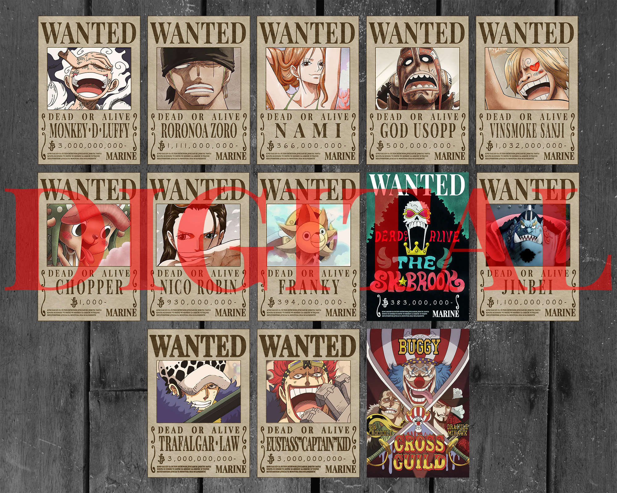 One Piece Wanted Poster X8 A3 Top Print Luffy Roronoa Franky Nami Sanji  Chopper