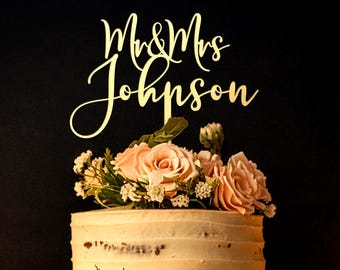 Cake topper for Wedding, Personalized cake topper, Rustic wedding cake topper, Custom Mr Mrs cake topper,  Wedding Cake topper, Gold Wedding