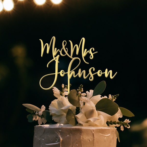 Cake topper for Wedding, Personalized cake topper, Rustic wedding cake topper, Custom Mr Mrs cake topper,  Wedding Cake topper, Gold Wedding