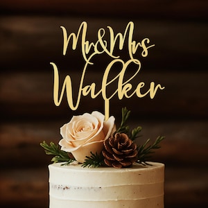 Cake topper for Wedding, Personalized cake topper, Rustic wedding cake topper, Custom Mr Mrs cake topper, Wedding Cake topper, Gold Wedding Gold Metallic