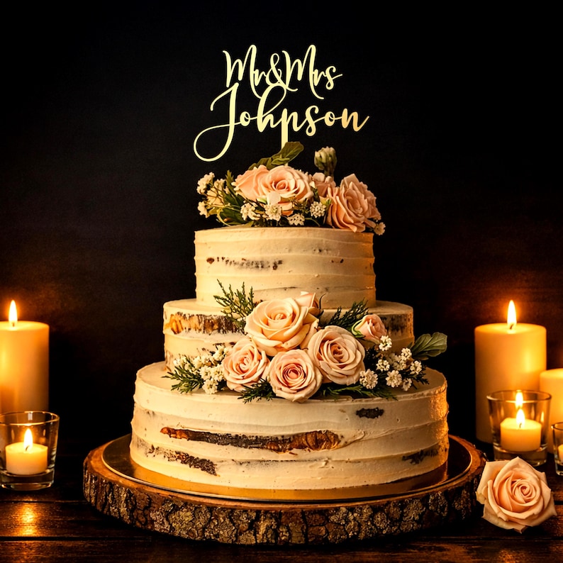 Cake topper for Wedding, Personalized cake topper, Rustic wedding cake topper, Custom Mr Mrs cake topper, Wedding Cake topper, Gold Wedding Gold Metallic