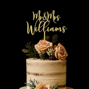Cake topper for Wedding, Personalized cake topper, Rustic wedding cake topper, Custom Mr Mrs cake topper,  Wedding Cake topper, Gold Wedding