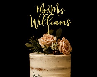 Cake topper for Wedding, Personalized cake topper, Rustic wedding cake topper, Custom Mr Mrs cake topper,  Wedding Cake topper, Gold Wedding