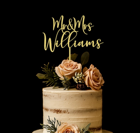 Cake topper for Wedding, Personalized cake topper, Rustic wedding cake topper, Custom Mr Mrs cake topper,  Wedding Cake topper, Gold Wedding