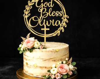 Personalized God Bless Cake Topper: Christening, Baptism, Communion