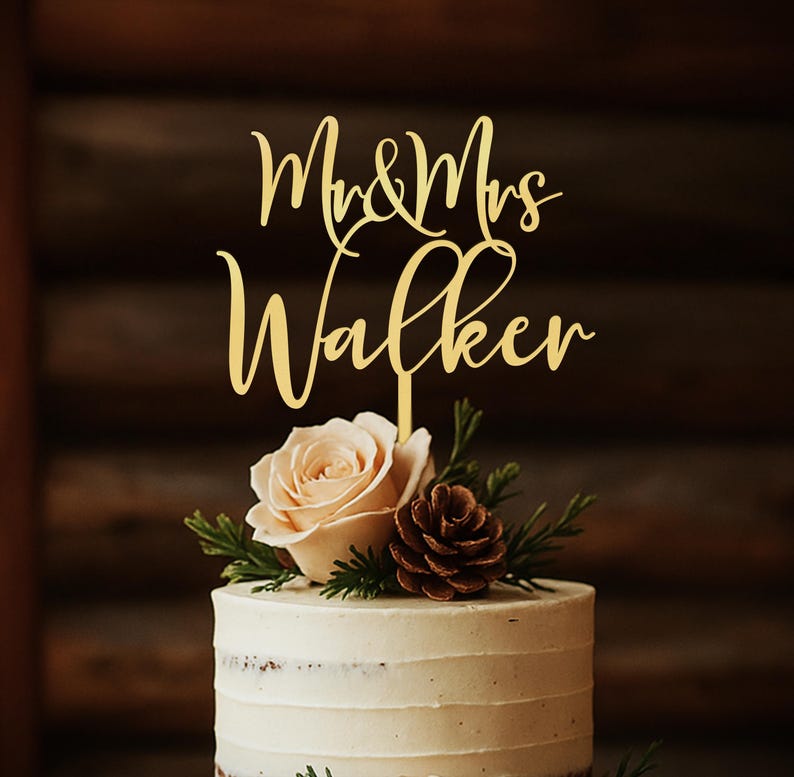 Cake topper for Wedding, Personalized cake topper, Rustic wedding cake topper, Custom Mr Mrs cake topper, Wedding Cake topper, Gold Wedding Gold Metallic